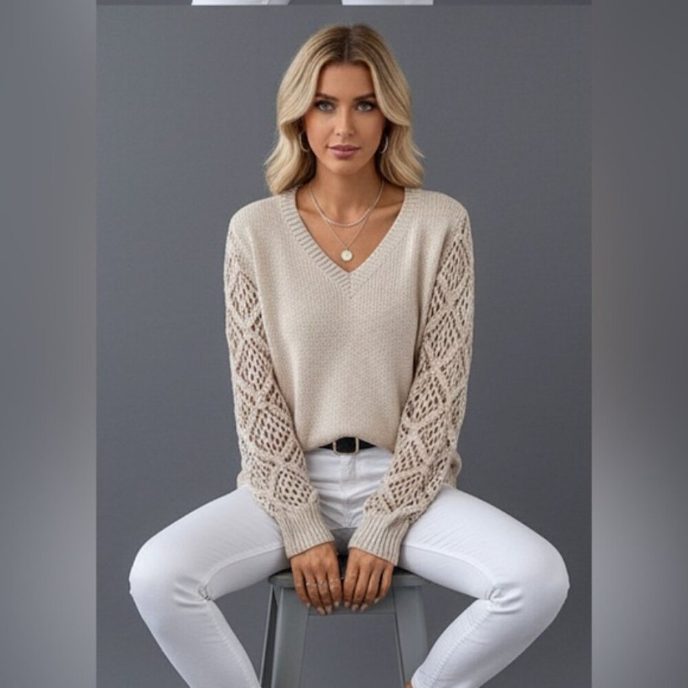 Pointelle Knit Sweater Beige - Picture 2 of 6